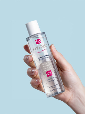 HYFAC Micellar Water cleanses and removes makeup from all skin types and all types of makeup, even waterproof formulas.